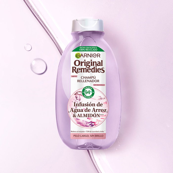 Garnier Original Remedies Champú Agua de Arroz 300 ml, Hidratación 72h, Vegano, 94% Ingredientes Naturales