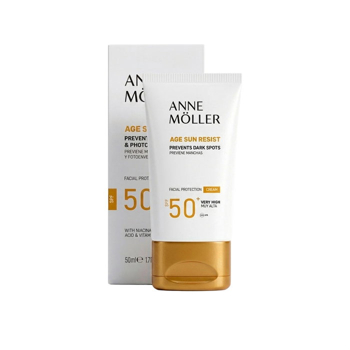 Anne Möller Age Sun Resist Previene Manchas SPF50+ Crema Solar Facial 50 ml Protección Antienvejecimiento UVA UVB Luz Azul