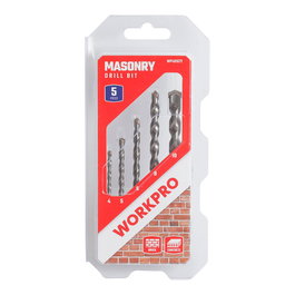 Workpro Juego de 5 Brocas para Mampostería Ø4-10 mm, Punta de Carburo de Tungsteno YG8, Vástago de Acero al Carbono, Estría en U