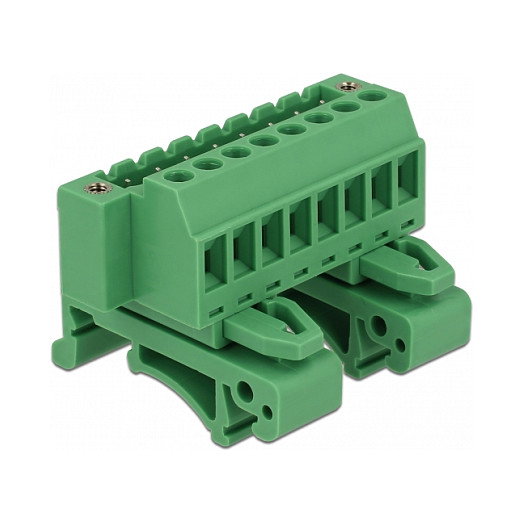 DeLOCK 65940 Juego de Terminales para Riel DIN, 8 Pines, Verde, Conexión por Tornillo, Sección Cable 24-12 AWG, Ancho 34.9 mm