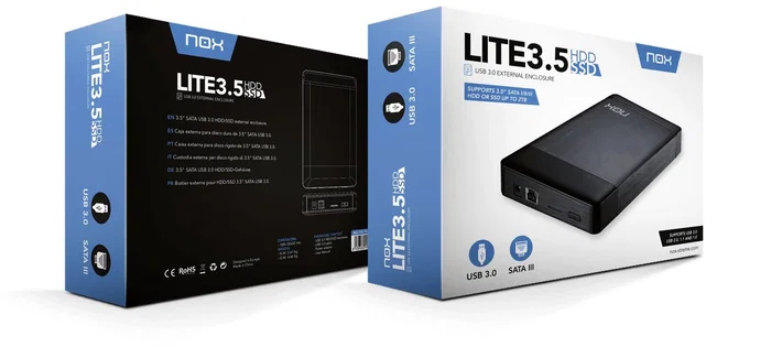 NOX Lite 3.5 NXLITEHDD35 Caja Externa para Disco Duro/SSD 3.5" SATA USB 3.0 Negra con Adaptador de Corriente Plug & Play