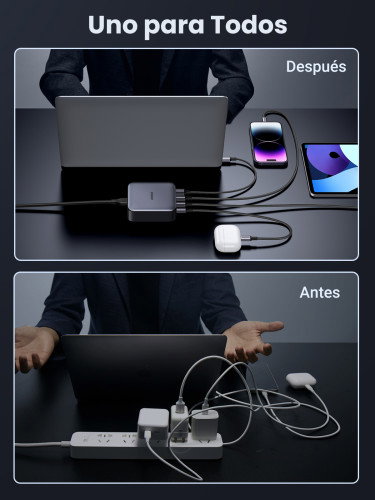 Ugreen Nexode Cargador de Escritorio 100W con 3 USB-C y 1 USB-A, Gris