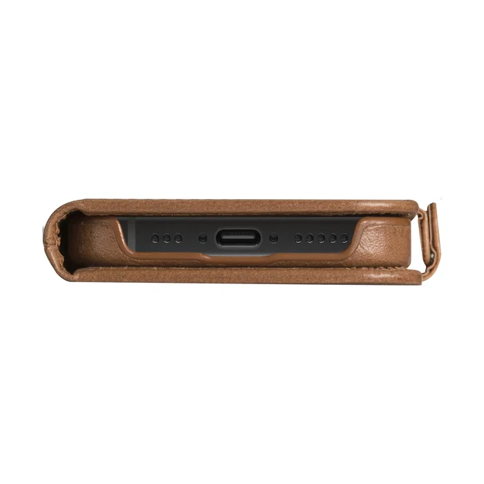 Dbramante Funda Libro con Tapa para Apple iPhone 16e (6.1") - Cuero de Grano Entero Marrón - Compatible con MagSafe - 3 Bolsillos para Tarjetas