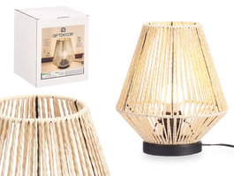 Giftdecor Lámpara de Sobremesa Piramidal con Cuerda, Metal y Papel, Color Negro/Marrón, 22x26x22 cm, 40W E27 (Bombilla no incluida) (Set de 4)