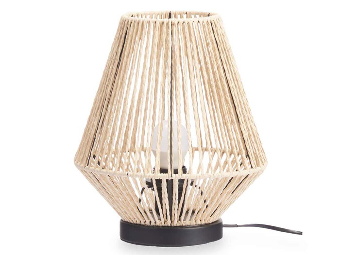 Giftdecor Lámpara de Sobremesa Piramidal con Cuerda, Metal y Papel, Color Negro/Marrón, 22x26x22 cm, 40W E27 (Bombilla no incluida) (Set de 4)