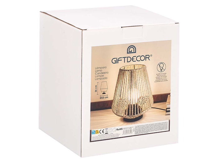 Giftdecor Lámpara de Sobremesa Piramidal con Cuerda, Metal y Papel, Color Negro/Marrón, 22x26x22 cm, 40W E27 (Bombilla no incluida) (Set de 4)