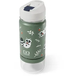 Monbento Botella de Agua y Snack 2 en 1 Twisty Raccoon Aislante para Niños con Pajita