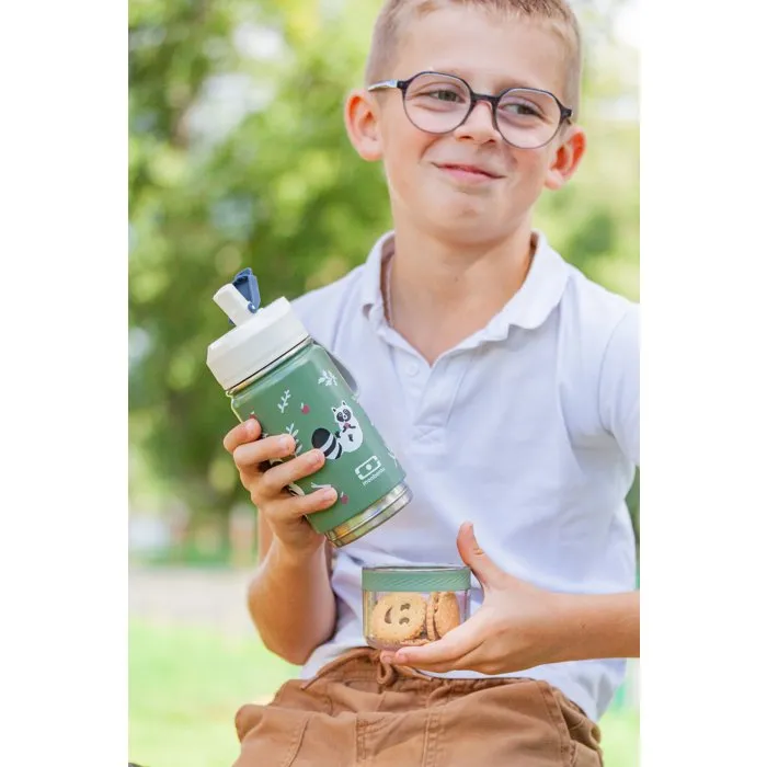 Monbento Botella de Agua y Snack 2 en 1 Twisty Raccoon Aislante para Niños con Pajita