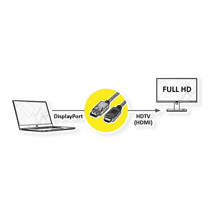 ROLINE Adaptador de Vídeo DisplayPort a HDMI, 1 m, Negro