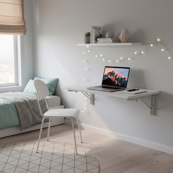 Inde Mesa de Pared Plegable para Espacios Reducidos, 80 x 40 cm, Color Blanco (4 Unidades)