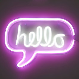 Home Deco Factory Lámpara LED Neon "Hello" con Efecto Neón 220 Leds USB 43x2x31 cm