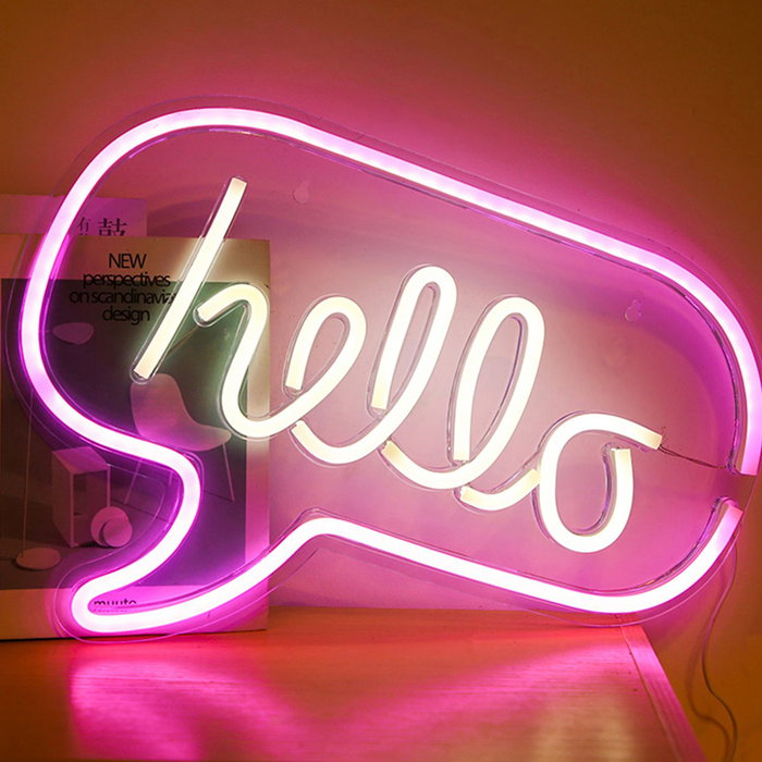 Home Deco Factory Lámpara LED Neon "Hello" con Efecto Neón 220 Leds USB 43x2x31 cm Home Deco Factory Lámpara LED Neon "Hello" con Efecto Neón 220 Leds USB 43x2x31 cm