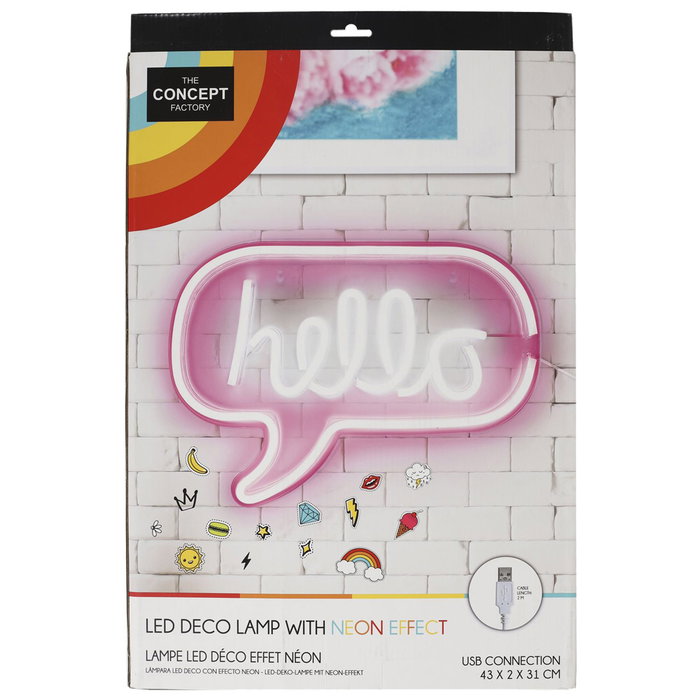 Home Deco Factory Lámpara LED Neon "Hello" con Efecto Neón 220 Leds USB 43x2x31 cm Home Deco Factory Lámpara LED Neon "Hello" con Efecto Neón 220 Leds USB 43x2x31 cm