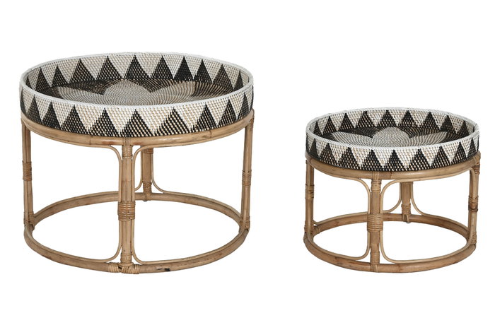 DKD Home Decor Set de 2 Mesas de Centro de Ratán Hechas a Mano