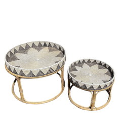 DKD Home Decor Set de 2 Mesas de Centro de Ratán Hechas a Mano