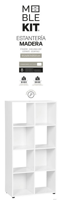 Inde Estantería Cubo 8 Compartimentos, Mueble Montaje Kit, Dimensiones 61.2 x 29.7 x 120.8 cm Inde Estantería Cubo 8 Compartimentos, Mueble Montaje Kit, Dimensiones 61.2 x 29.7 x 120.8 cm