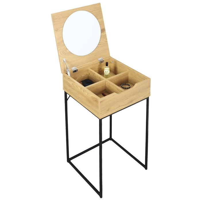 Home Deco Factory Tocador Industriel con Tapa Espejo Joyero Estilo Industrial Medidas 45x45x77 cm