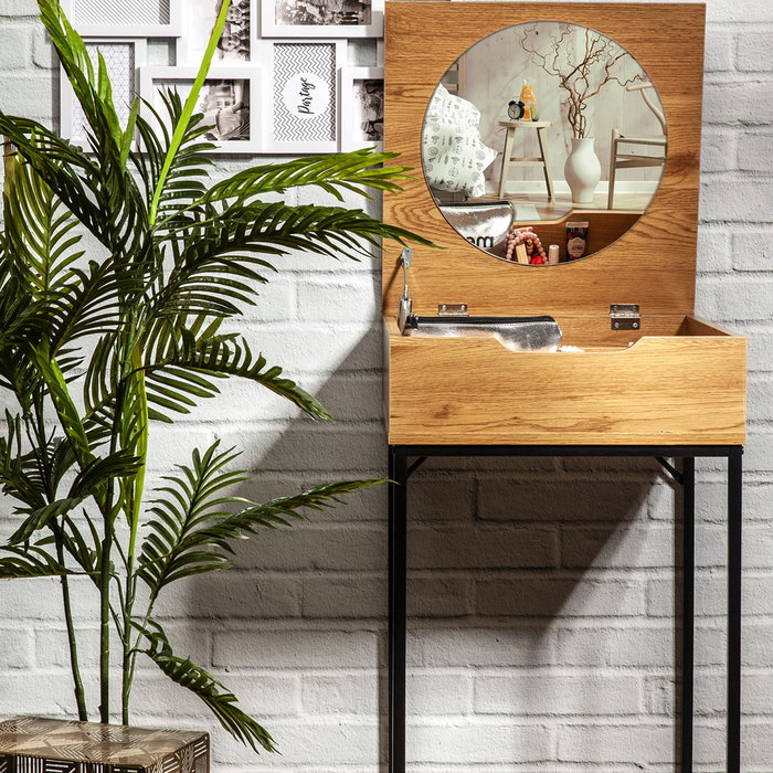 Home Deco Factory Tocador Industriel con Tapa Espejo Joyero Estilo Industrial Medidas 45x45x77 cm