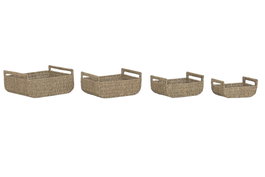 DKD Home Decor Set de 4 Cestas de Seagrass y Metal Natural