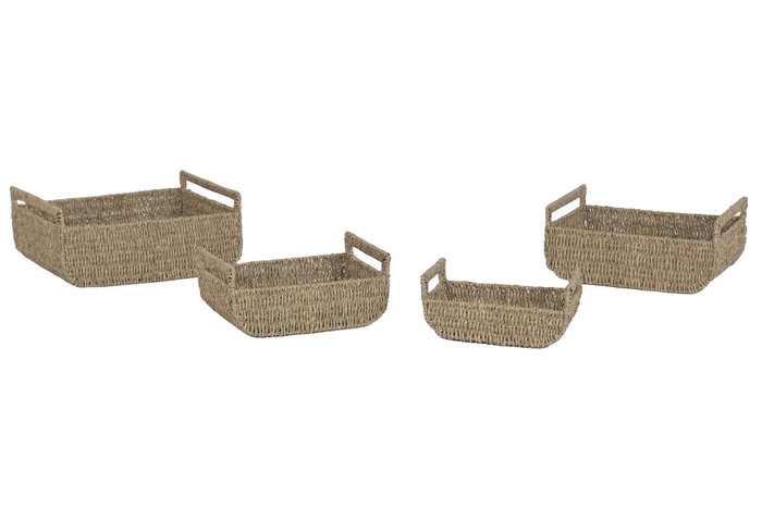 DKD Home Decor Set de 4 Cestas de Seagrass y Metal Natural DKD Home Decor Set de 4 Cestas de Seagrass y Metal Natural