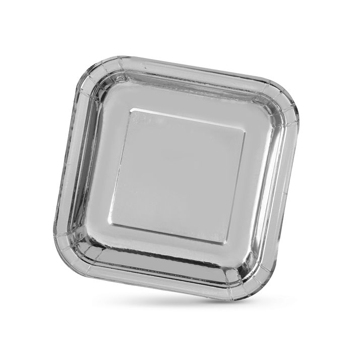 Algon Plato de Cartón, Plata, Cuadrado, 23 cm - Pack de 10 Unidades (18 Unidades)