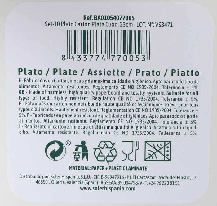 Algon Plato de Cartón, Plata, Cuadrado, 23 cm - Pack de 10 Unidades (18 Unidades)