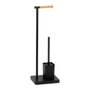 Andrea House Portarrollos y Escobillero Baño Metal Negro Bambú BA72129 23x18x69.5cm