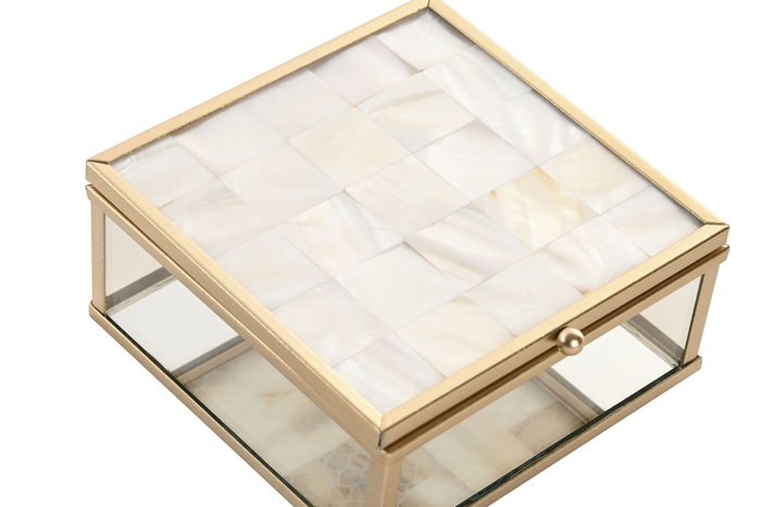 DKD Home Decor Joyero Blanco Dorado Cristal y Metal 10 x 5 x 11 cm (4 Unidades)