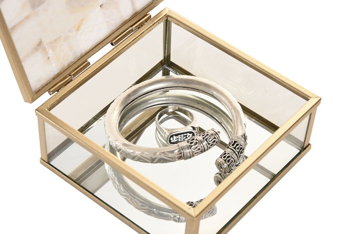 DKD Home Decor Joyero Blanco Dorado Cristal y Metal 10 x 5 x 11 cm (4 Unidades)