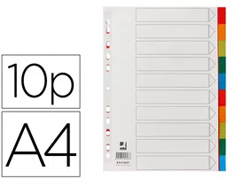 Q-connect Separador Plástico Juego de 10 Separadores DIN A4 Multitaladro