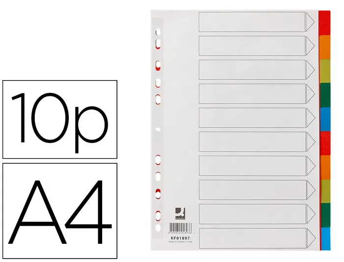 Q-connect Separador Plástico Juego de 10 Separadores DIN A4 Multitaladro Q-connect Separador Plástico Juego de 10 Separadores DIN A4 Multitaladro