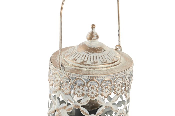 DKD Home Decor Farola Lámpara de Mesa Árabe Estilo Marroquí en Blanco y Dorado 9x14.5 cm con LED a Pilas AAA