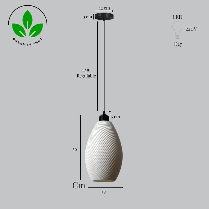 PAVAL Lámpara Colgante Paval Blanco/Florón Negro/Cable Negro Diseño Moderno Artesanal Ideal para Salón o Comedor