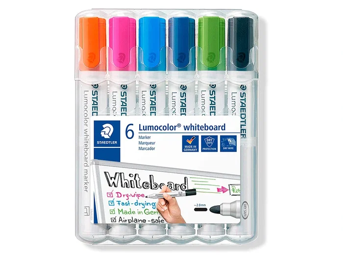 Staedtler Rotulador Lumocolor 351 para Pizarra Blanca Punta Redonda 2 mm Recargable Estuche 6 Unidades Colores