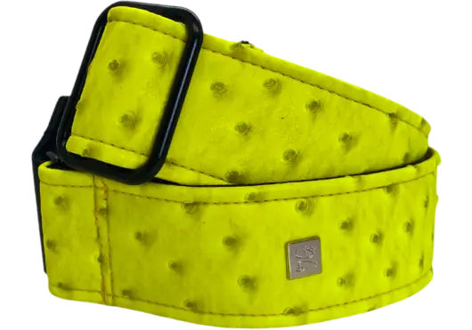 GETM Correa para Guitarra y Bajo Ostrich Yellow, Ajustable hasta 165 cm, Polipiel, Nylon y Piel, Color Amarillo
