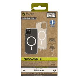Muvit Funda Recycletek Magsafe para iPhone 15 - Material Reciclado y Reciclable, Protección Ecológica