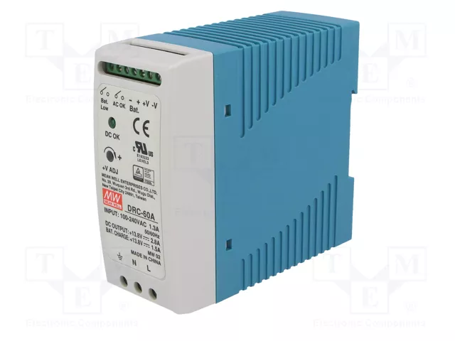 MEAN WELL DRC-60A Fuente de alimentación de impulso buffer para carril DIN 59,34W 13,8VDC