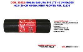 King Flower Bolsa de Basura 110 L Negra, 10 Unidades