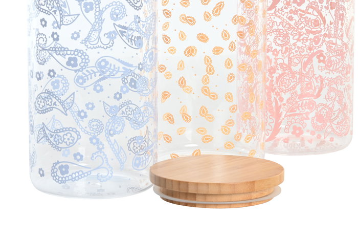 DKD Home Decor Set de 3 Botes Herméticos de Borosilicato y Bambú 1L