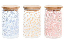 DKD Home Decor Set de 3 Botes Herméticos de Borosilicato y Bambú 1L