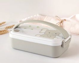 KioKids Caja Almuerzo Rectangular Acero Inoxidable Dolci Amici Elefante +4 meses Gris 550ml Hermética