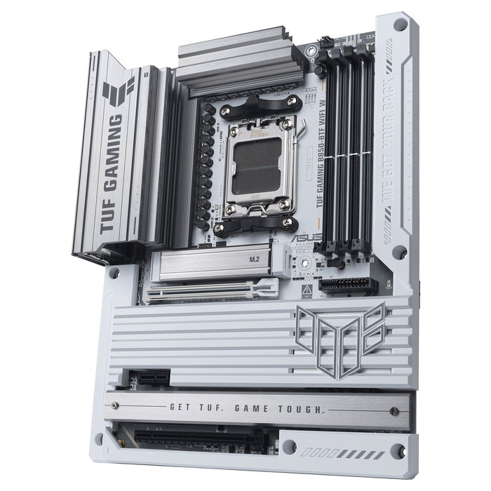 ASUS Placa Base TUF GAMING B850-BTF WiFi W ATX AMD AM5 para Ryzen 7000/8000/9000 Series, DDR5 8000 MHz hasta 256 GB, Wi-Fi 7, Bluetooth 5.4, Color Blanco