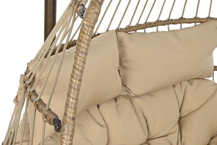DKD Home Decor Sillón Colgante Terraza y Jardín Ratán Sintético/Aluminio Marrón Claro/Oscuro con Cojines Plegable Doble 61 x 117 x 130 cm