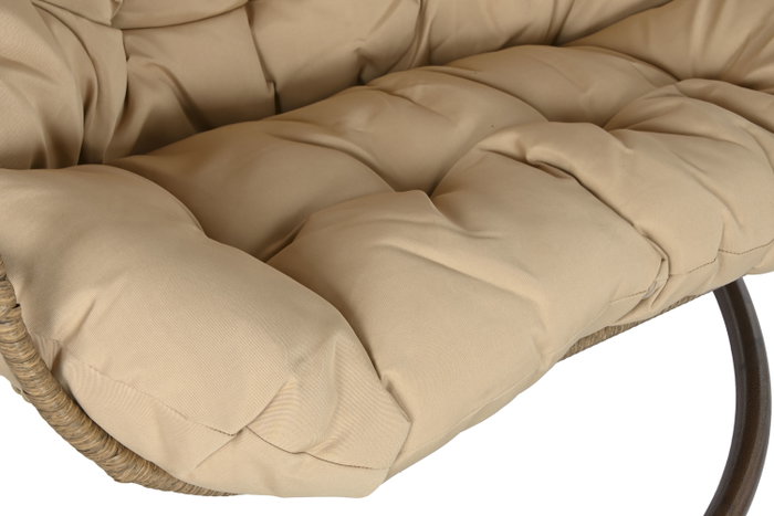 DKD Home Decor Sillón Colgante Terraza y Jardín Ratán Sintético/Aluminio Marrón Claro/Oscuro con Cojines Plegable Doble 61 x 117 x 130 cm