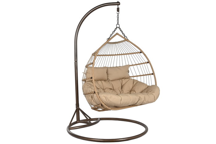DKD Home Decor Sillón Colgante Terraza y Jardín Ratán Sintético/Aluminio Marrón Claro/Oscuro con Cojines Plegable Doble 61 x 117 x 130 cm DKD Home Decor Sillón Colgante Terraza y Jardín Ratán Sintético/Aluminio Marrón Claro/Oscuro con Cojines Plegable Doble 61 x 117 x 130 cm