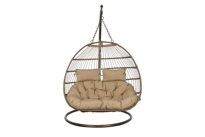 DKD Home Decor Sillón Colgante Terraza y Jardín Ratán Sintético/Aluminio Marrón Claro/Oscuro con Cojines Plegable Doble 61 x 117 x 130 cm DKD Home Decor Sillón Colgante Terraza y Jardín Ratán Sintético/Aluminio Marrón Claro/Oscuro con Cojines Plegable Doble 61 x 117 x 130 cm