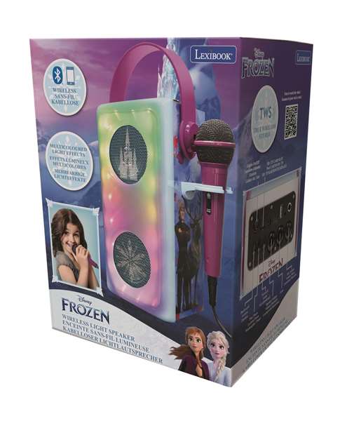 Lexibook Altavoz Bluetooth Frozen con Micrófono y Efectos de Luz, 13 x 33 x 13 cm, para Mayores de 3 Años