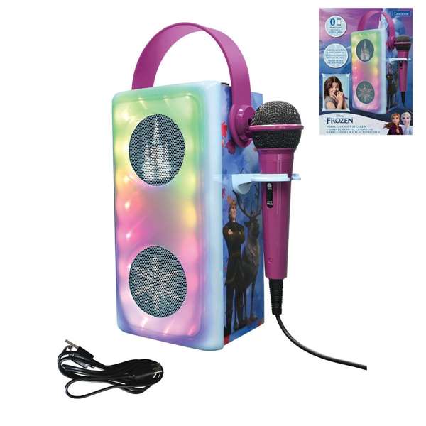 Lexibook Altavoz Bluetooth Frozen con Micrófono y Efectos de Luz, 13 x 33 x 13 cm, para Mayores de 3 Años