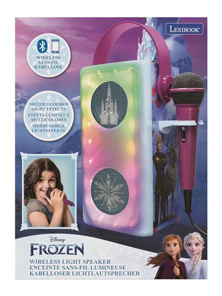 Lexibook Altavoz Bluetooth Frozen con Micrófono y Efectos de Luz, 13 x 33 x 13 cm, para Mayores de 3 Años