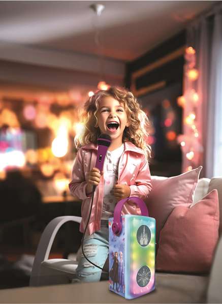 Lexibook Altavoz Bluetooth Frozen con Micrófono y Efectos de Luz, 13 x 33 x 13 cm, para Mayores de 3 Años